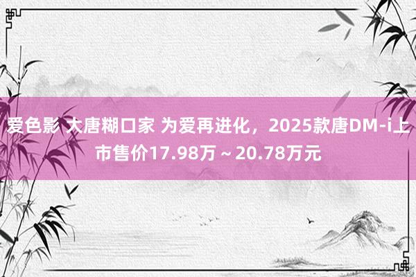 爱色影 大唐糊口家 为爱再进化，2025款唐DM-i上市售价17.98万～20.78万元